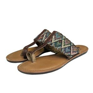 Ruff Hewn Indie Needlepoint Sandals Southwestern Faux Leather Brown 8‎